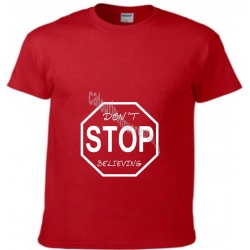 Tricou rosu unisex cu imprimeu Don't STOP